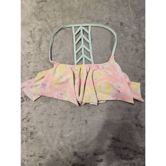 Victoria's Secret Pink XS Flounce Halter Bikini Top Pink Floral - Picture 1 of 3
